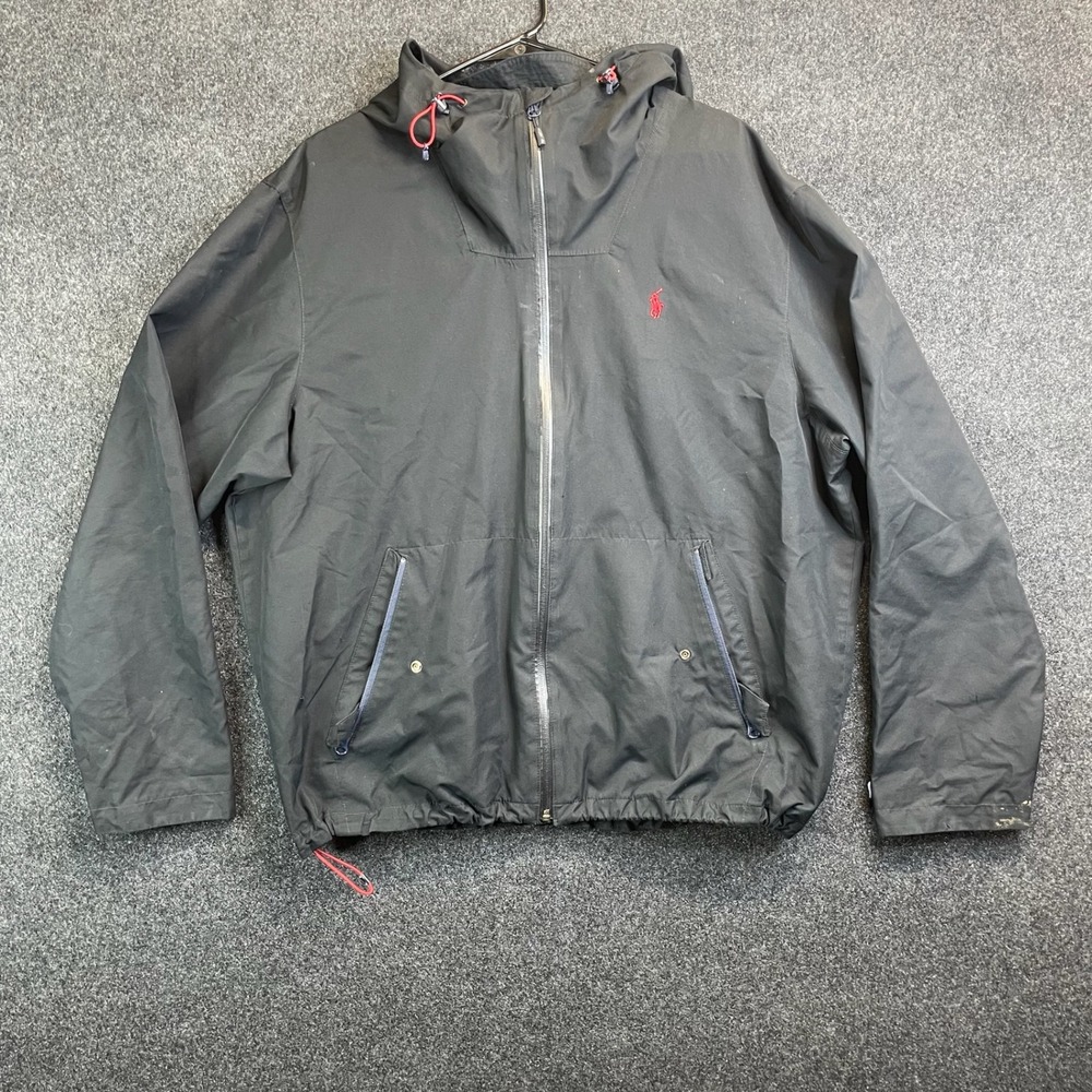 Polo Ralph Lauren Hooded Windbreaker Jacket Men's XL Black Red Pony Logo
